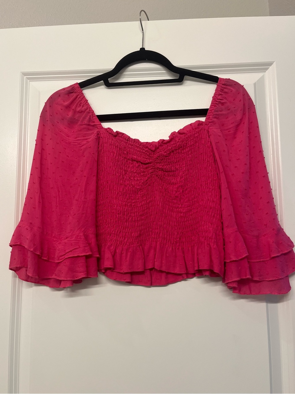 Planet Blue Pink Ruffle Scrunch Top